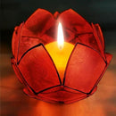 Blooming Lotus Capiz Shell Tealight Candle Holder, Handcrafted Decorative Tea Light Candleholder with Translucent Flower Petals for Ambient Illumination and Natural Elegance, Red by CozyNest Decor