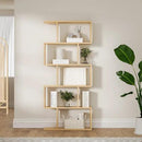 Oak 5-Tier Geometric Bookcase, S-Shaped Modern Bookshelf Set of 2, 62.6" Tall Room Divider Book Shelf, Decorative Display Shelf by CozyNest Decor