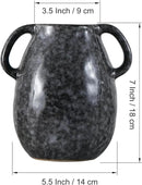 Black Ceramic Vase with 2 Handles, Modern Farmhouse Decor, Rustic Terracotta Pottery, Decorative Flower Vases, Clay Small Vase, Centerpiece for Dining Table - 7 Inch Tall by GreenHaven Gardens