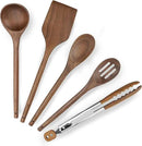 Elegant 5-Piece Walnut Wood Kitchen Utensil Set – Non-Scratch, Heat-Resistant Cooking Utensil Set with Kitchen Tongs, Spoons, Spatula & Ladle – Lightweight, Durable & Perfect for Daily Use or Gifting by CozyNest Decor