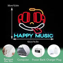 Headphone Neon Sign Dimmable Led Happy Music Neon Light for Wall Decor USB Cute Headset Figure Neon Light Sign for Music Studio Bar Live Music Party Bedroom by CozyNest Decor