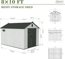 Domi 8x10FT Outdoor Resin Storage Shed with Transparent Windows & Louvered Vents, Plastic Tool Shed with Double Lockable Doors & Gable Roof, Outside Garden Shed for Backyard, Patio, Lawn, Grey by GreenHaven Gardens