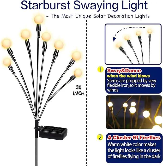 TONULAX Solar Garden Lights - Upgraded Solar Swaying Light, Sway by Wind, Outdoor Lights, Yard Patio Pathway Decoration, High Flexibility Iron Wire & Heavy Bulb Base, Warm White(8 Pack), photo 2 of 6