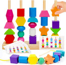 Montessori Toys for 2 3 4 Year Old Kid Boy Girl Toddler, Montessori Wooden Beads Sequencing Toy Set, Lacing Beads & Stacking Block & Matching Shape Stacker, STEM Preschool Learning Toy Birthday Gift by TinyTreasures Baby Boutique