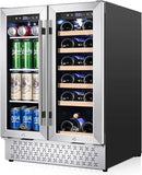 Tylza Wine and Beverage Refrigerator 24 Inch Dual Zone, French Door Wine and Beverage Cooler 24'' Built-In or Freestanding Drink Fridge, Under Counter Beer Refrigerator by CozyNest Decor