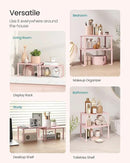 SONGMICS Cabinet Organizer Shelf, Set of 2 Kitchen Counter Shelves, Kitchen Storage, Spice Rack, Stackable, Expandable, Metal and Engineered Wood, Jelly Pink UKCS020S01 by CozyNest Decor