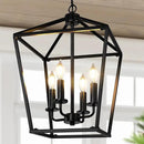 Farmhouse Chandelier 4-Light, Black Pendant Light Fixture for Kitchen Island Dining Room, Lantern Industrial Lighting Ceiling Hanging with Metal Cage Adjustable Height for Entryway Foyer by CozyNest Decor