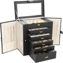 Kendal Extra Large Jewelry Box Jewelry Case PU Leather 6 Tier 5 Drawers Large Storage Capacity with Mirror Jewelry Storage Organizer Great Gift Also Good For Watches LJC-SHD5BK (black) by TinyTreasures Baby Boutique