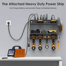 CCCEI Set Power Tool Organizer Wall Mount with Charging Station. Garage 4 Drill Storage Shelf with Hooks, Heavy Duty Metal Tool Battery Charger Organizer. Shop Utility Rack with Power Strip Grey. by GreenHaven Gardens