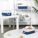 Bidtakay Small Storage Baskets for Shelves 3 Pack Fabric Storage Bins for Organizing Linen Collapsible Organizer for Closet-White&Blue by TinyTreasures Baby Boutique