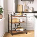HOOBRO Bar Cart for The Home, Serving Cart with Wine Glass Hooks, Rolling Kitchen Cart with Lockable Wheels, 25.2 x 15.7 x 33.3 Inches Beverage Cart with Storage Shelves, Rustic Brown BF02TC01 by CozyNest Decor