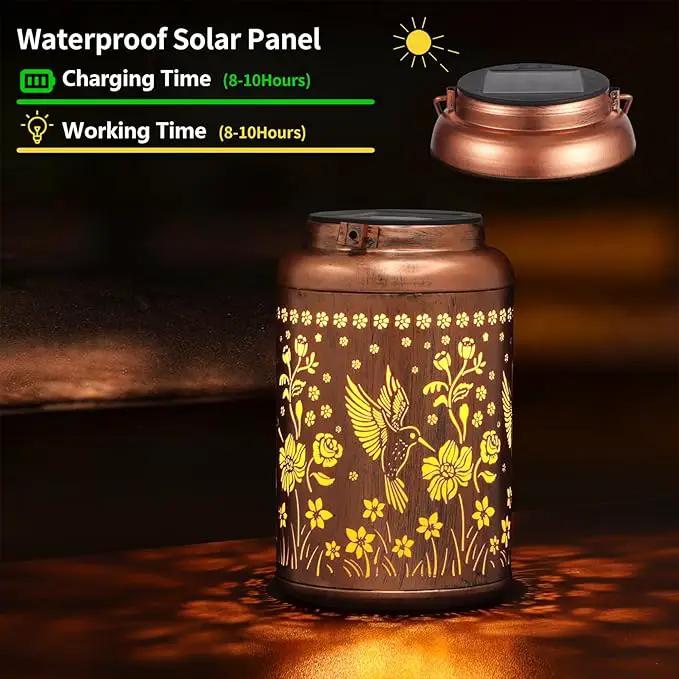 2 Pack Solar Lanterns Outdoor Waterproof, Hummingbird Garden Decor Gifts for Women Mom Grandma Hanging Solar Lights Metal Solar Decoration Outside for Yard, Patio, Lawn, Pathway, Landscape, photo 3 of 6
