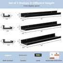Picture Ledge Wall Shelves 24 inches Width Set of 3, Solid Pine Wood Rustic Floating Ledge Shelves for Kids' Room Bedroom Kitchen Bathroom Living Room Nursery Display Wall Decor, Black by TinyTreasures Baby Boutique