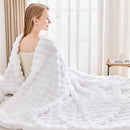 NEWCOSPLAY Faux Fur Twin Blanket White Bubble Blanket Thick Warm Soft for Couch Sofa Bed 550GSM (White, Twin(60"x80")) by CozyNest Decor