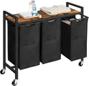 HOOBRO Laundry Sorter 3 Section, Laundry Hamper with Wheels, 3 × 11.5 Gal (43.5 L), Rolling Laundry Basket, Pull-Out and Removable Oxford Fabric Laundry Bags, Rustic Brown and Black BF76XY01 by CozyNest Decor