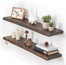 Floating Shelves for Wall, 36"x9.3" Rustic Solid Live-Edge Elm Wood Wall Shelves, Heavy-Duty Floating Shelves with Invisible Brackets, Set of 2 for Living Room, Bedroom, and Kitchen, Walnut Finish by CozyNest Decor