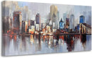 Arjun Brooklyn Bridge Wall Art Modern New York City Abstract Canvas Cityscape Painting, NYC Skyline Textured Picture for Living Room Bedroom Home Office Wall Decor Extra Large Size Framed 58"x29" by CozyNest Decor