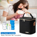 Breastmilk Cooler Bag with Ice Pack Fits 6 Baby Bottles Up to 9 Ounce, Baby Bottle Bag with Shoulder Strap for Nursing Mom Daycare, Black by TinyTreasures Baby Boutique
