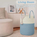 Large Woven Laundry Basket Hamper,80L Cotton Rope Storage Bin for Blankets,Toys and Clothes,Decorative Tall Nursery Hamper for Living Room,Baby Nursery,Bathroom and Bedroom,White and Blue by CozyNest Decor