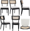 Rattan Dining Chairs Set Of 4 , Mid Century Modern Black Wooden Cane Back Chairs with Removable Linen Cushion , Retro Farmhouse Upholstered Kitchen & Dining Room Chairs for Restaurant Living Room by CozyNest Decor