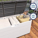 100 GAL Resin Deck Box - Lockable Waterproof Outdoor Storage Bench for Patio Cushions, Garden Tools & Pool Accessories - Wood-Look Texture, White by GreenHaven Gardens