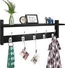 Homode Coat Rack Wall Mount with Shelf, 24" Long Entryway Shelf with Hooks Underneath, Wooden Coat Hanger for Hanging Hats, Bathroom Towels, Clothes, Black