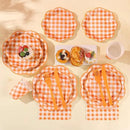 350 Pcs Orange and White Gingham Party Supplies - Orange Gingham Paper Plates and Napkins Sets Serve 50 - Scalloped Checkered Plates for Birthday Picnic Fall Halloween Thanksgivng Party Decorations by CozyNest Decor