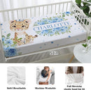 Custom Nursery Crib Bedding Set: Personalized Name 4 Piece Blue Floral Leopard Design Baby Crib Sets for Baby Girls - Toddler Double Layer Blanket Set, Comfortable Crib Bed Sheets for Baby Toddlers by TinyTreasures Baby Boutique