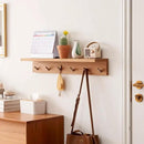 Oak Wood Wall Shelf with 6 Hooks, Entryway Shelf Coat Rack with Hooks Floating Shelves with Hooks for Clothes Hats Towel Purse Robes, Bathroom Mudroom Bedroom (27.5 inch) by CozyNest Decor