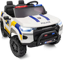12V 7Ah Electric Police Car Ride on Toy for Big Kids, 2 Seater Kids Ride on Car SUV w/Remote Control, Bluetooth - White by TinyTreasures Baby Boutique