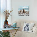 Canvas Wall Art Bathroom Coastal Boho Farmhouse Highland Cow Flower Picture Floral Artwork Rustic Country Landscape Longhorn Animal Painting for Living Room Bedroom Kitchen Décor Blue Brown Small by CozyNest Decor