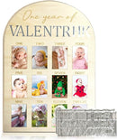 One Year Of Photo Board My First Year Milestone Board 12 Monthly Picture Frame Baby's First Year Wood Photo Board Acrylic Mirror Letters 1st Birthday Decoration Baby Keepsake Gift (2" x 3" photos - Wallet Size) by TinyTreasures Baby Boutique