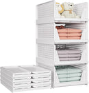 SNSLXH 5 Pack Stackable Closet Storage Basket, Multifunctional & Foldable Closet Organizer for Bathroom Kitchen Laundry Room Wardrobe Storage, Space-Saving Clothes Storage Drawer Organizer, White by CozyNest Decor