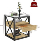 Farmhouse End Table Set of 2, Modern Side Table with Drawer&3-Tier Storage Shelf, Square Rustic Nightstand, Accent Tea Table, for Bedroom Office Living Room, Brown, Natural Wood, Glass, Metal by CozyNest Decor