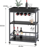 Bar Cart Serving Wine 3 Tier Home Rolling Rack with Wheels Mobile Kitchen Industrial Vintage Style Wood Metal Serving Trolley Serving Cart, Drink Cart for Living Room Kitchen by CozyNest Decor