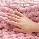 Chunky Knit Throw Blanket, 50''*60'' Knitted Throw Chenille Yarn for Bed Couch, Handmade Light Pink Crochet Big Thick Blanket, Machine Washable Cute Comfy Blanket for Home Decor by CozyNest Decor