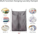 100% Pure Linen Dual Hanging Laundry Bag with 2 Deep Pocket and 2 Side Zipper 20x27in, Over The Door Laundry Hamper Space Saving Hampers for Dirty Clothes Home Travel, Grey by CozyNest Decor