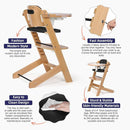 Cowiewie Natural Wooden High Chair for Babies & Toddlers 3-Tier Remove & 2 Adjustable Tray, 8 Adjustable Highchair with Cushions, Easy to Clean (Black) by TinyTreasures Baby Boutique