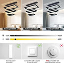 Modern 3 Rings Rectangle Chandelier for Living Room - Adjustable Height Luxury Foyer Lighting Fixture for High Ceiling, Hanging Dining Room LED Pendant Light by CozyNest Decor