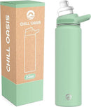 Chill Oasis Water Bottle | Compatible With Popular Flavor Cartridges | BPA Free, Leak Proof, Double-Walled Vacuum Insulated Stainless Steel, and Dishwasher Safe | Cold for 24 Hours (Sage, 22oz) by CozyNest Decor