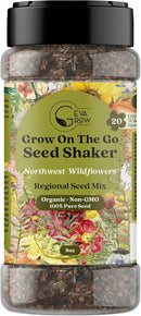 Geva Grow on The Go Seed Shaker - Northwest Wildflower Seeds Regional Mix - Organic, Non-GMO - 100% Pure Seed - 20 Different Wildflowers Seeds of Annual and Perennial, 8oz by GreenHaven Gardens