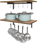 OROPY 2 Pack Wooden 23.6'' Pot Pan Hanging Rack Wall Mounted with 10 S Hooks, Set of 2 Large Pot Wall Holder Kitchen Shelves for Utensils, Cookware by CozyNest Decor