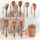 9 PCS Kitchen Utensils Set - Wooden Spoons for Cooking, Natural Teak Wooden Utensils - Includes Wooden Spoons, Spatula Set, Slotted Spoon - Handmade Wooden Spoon Set by CozyNest Decor