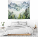 HZOHNAGO Mountain Tapestry Misty Green Forest Mountain Pattern Printed Wall Tapestry Wall Hanging for Bedroom Living Room Dorm 60" W x 50" H by CozyNest Decor