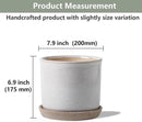 8 Inch Plant Pot: Ceramic Planter with Drainage Hole & Saucer - Cylinder Round Flowerpot for Indoor & Outdoor Plants - with Separate Tray for Home & Office - Retro Style, Grey by GreenHaven Gardens