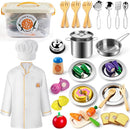 Juboury Pretend Play Kitchen Set - Toy Kitchen Accessories with Stainless Steel Cookware Pots and Pans, Plates, Cooking Utensils, Kids Chef Coat & Hat, Wooden Play Food for Kids, Girls, Boys, Toddlers by TinyTreasures Baby Boutique