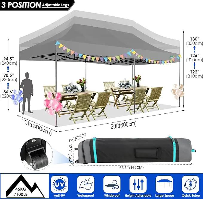 COBIZI 10x20 Canopy with Sidewalls, Heavy Duty Party Tent Pop up carpas para Fiestas, Tents for Parties, Wedding, Outdoor Ez up Foldable Portable Canopy Tent with Wheeled Bag, Grey(Windproof Upgrade), photo 2 of 7