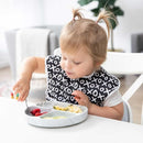 Bumkins Toddler Utensils, Kids Size Fork and Spoon Set, Silicone and Stainless-Steel Training Silverware, Angled Forks / Sporks for Self-Feeding, Children Hold Learning to Eat, 18 Months Up, Marble by TinyTreasures Baby Boutique