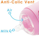 PopYum 9 oz Pink Anti-Colic Formula Making/Mixing/Dispenser Baby Bottles, 2-Pack with