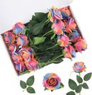 Rainbow Fake Roses Artificial Flowers - 16 Pcs Fake Artificial Roses Silk Flowers with Stems for Home Wedding Hotel Office Centerpiece Decor（Rainbow） by CozyNest Decor